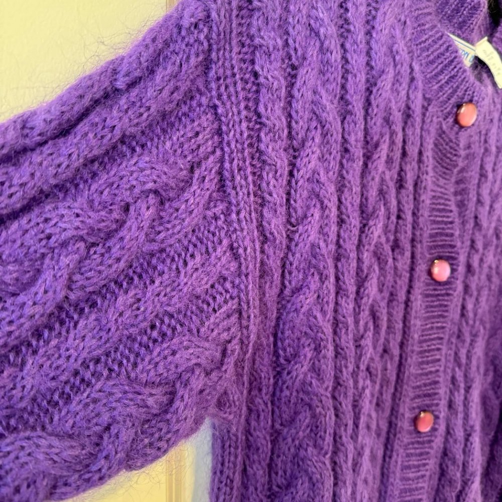 Northern Isles Purple Mohair Blend Cable Knit‎ Cardigan - Size Medium - Picture 6 of 11